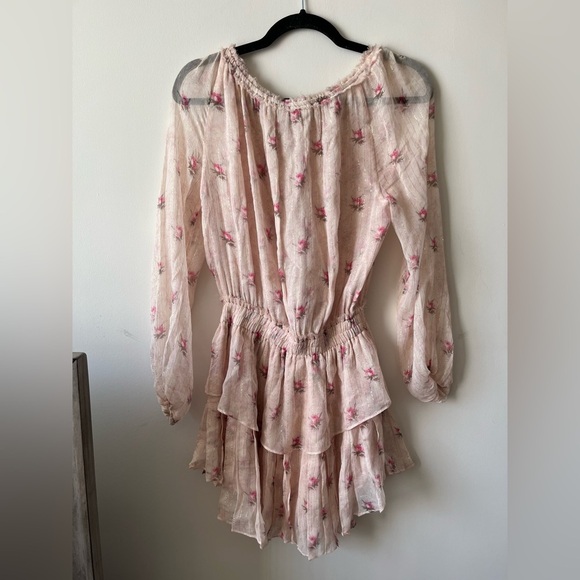 LoveShackFancy Silk Pink Floral Metallic Mini Dress - Picture 4 of 16